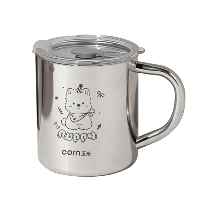 Corn 304 Stainless Steel Children's Water Cup with Lid Household Baby Drinking Milk Cup with Scale Wide Mouth