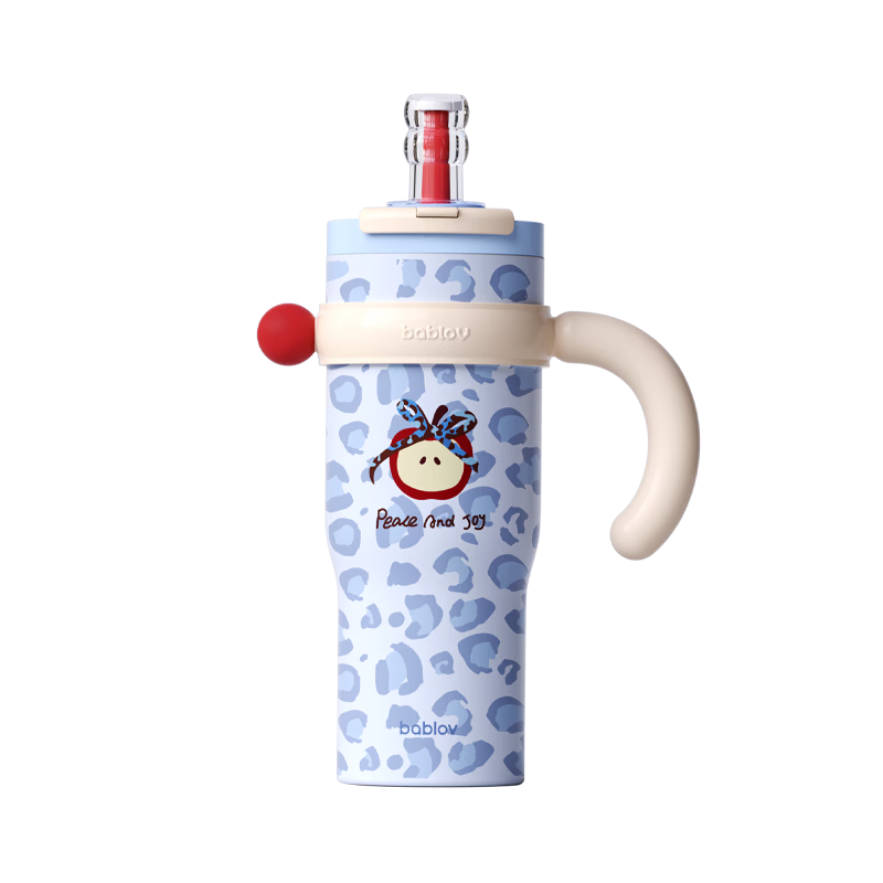 BABLOV Huaban Sen Leopard Print Insulated Water Bottle Large Capacity Straw Cup Office Car High-Value Gift for Women