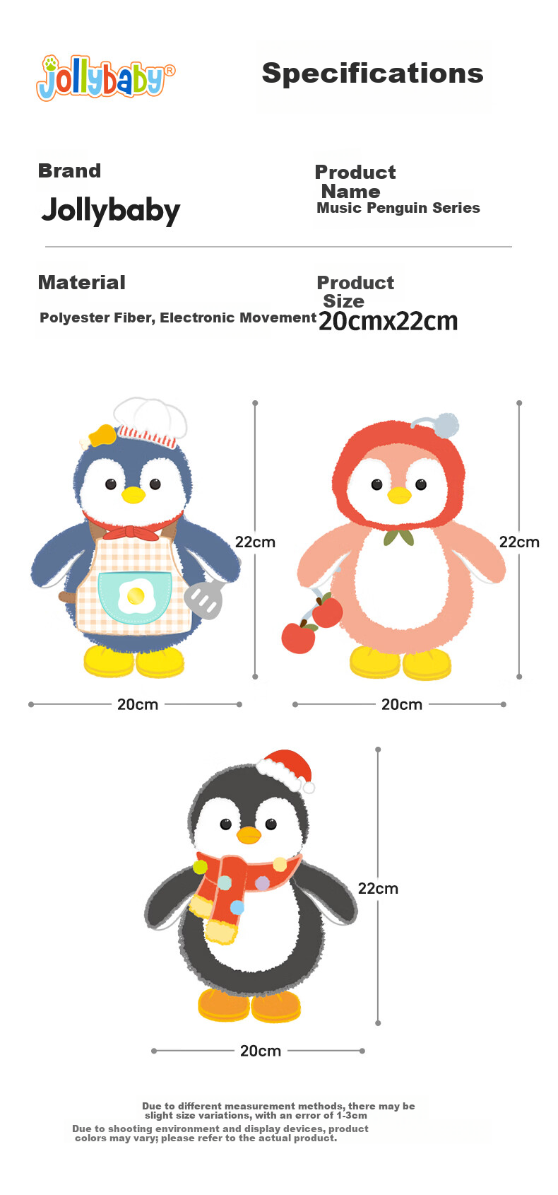 Jollybaby Kids Plush Electronic Pet Penguin Doll Baby Soothing Companion Holiday Birthday Gift Chef Blue 13