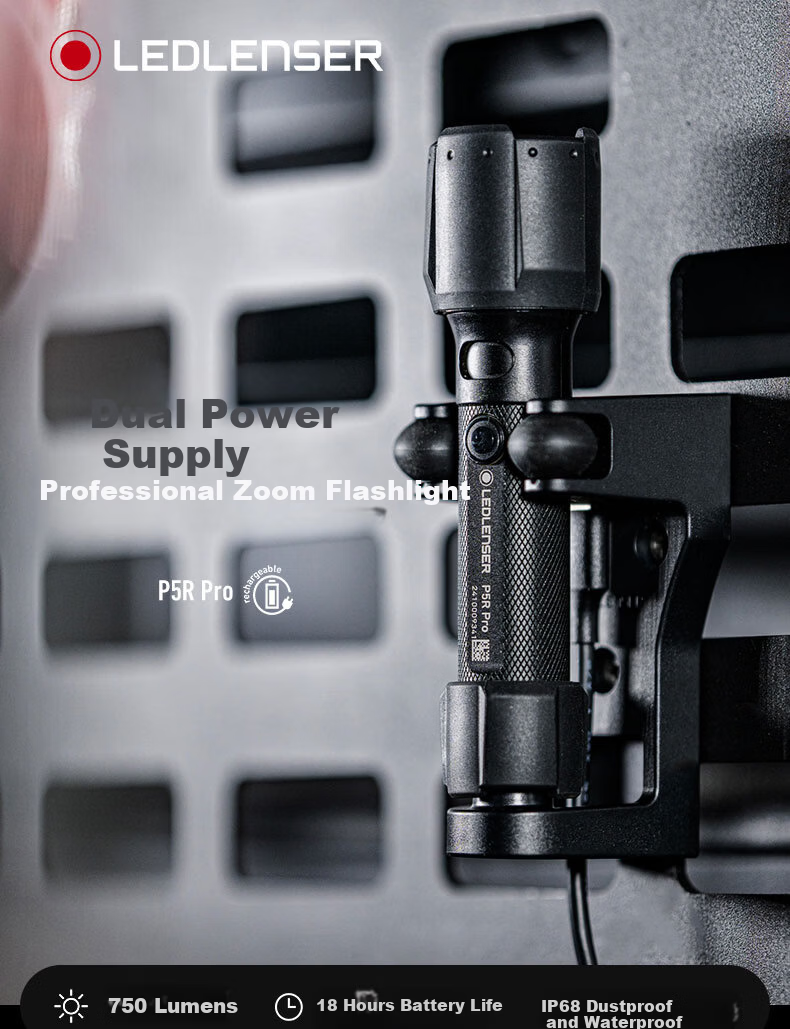 LED LENSER Germany High-Power Flashlight P5R PRO Professional Waterproof Zoom Warm White Light 14500 Lithium Battery Ultra-Long Endurance 1