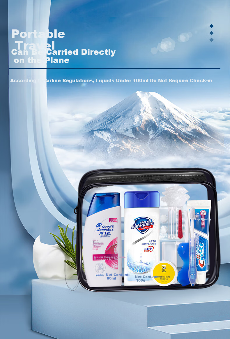 JiaTu Travel Toiletry Set Toothbrush Toothpaste Travel Essentials Head & Shoulders Safeguard 5-Piece Wash Bag PVC Bag - T5 4