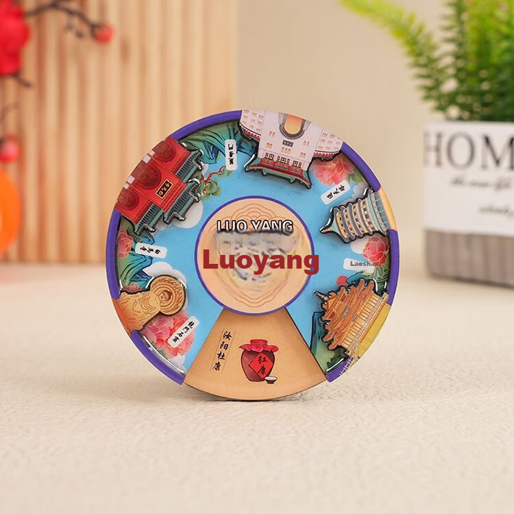 Yiju Changning Rotatable City Cultural Creative Refrigerator Magnet Travel Souvenir China City Landmark Spin Plate Luoyang 5
