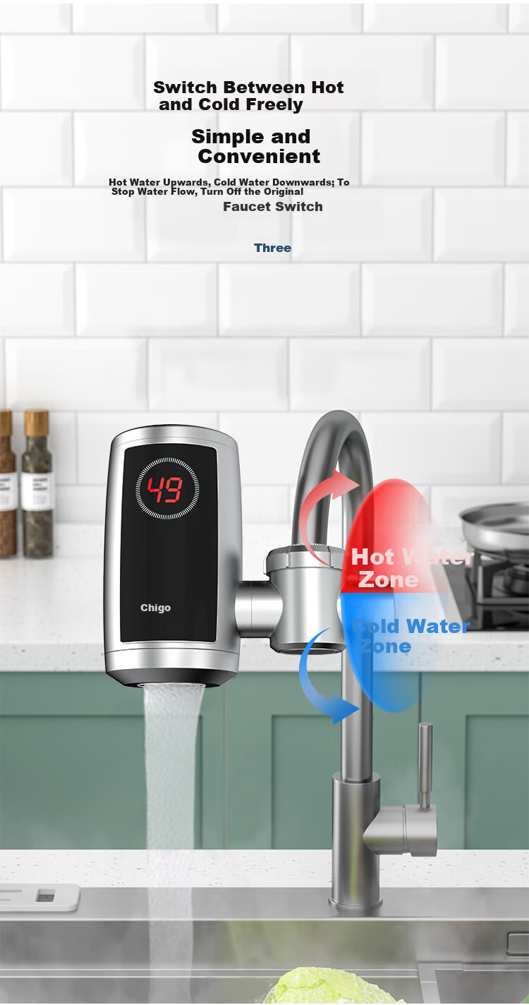 CHIGO Electric Instant Hot Water Faucet, No Installation, Fast Heating, Kitchen Hot and Cold Water Heater, Instant Electric Water Heater ZG-KBJ32 Plug-in Model 6