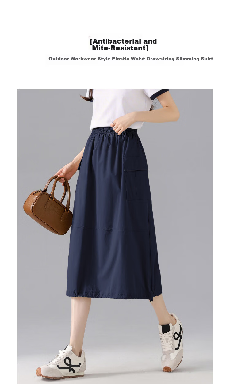 Demana Antibacterial Anti-Mite Summer Ice Algae Mud Outdoor Workwear Style Elastic Waist Drawstring Slimming High-End Women's Skirt 2