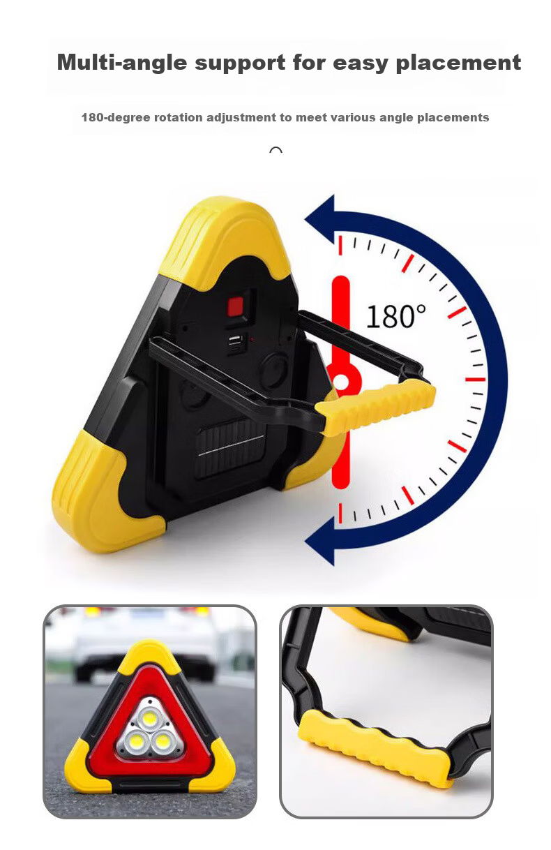 40,000km LED Triangular Warning Light Multifunctional Car Parking Emergency Tripod Safety Warning Sign Solar Charging 6