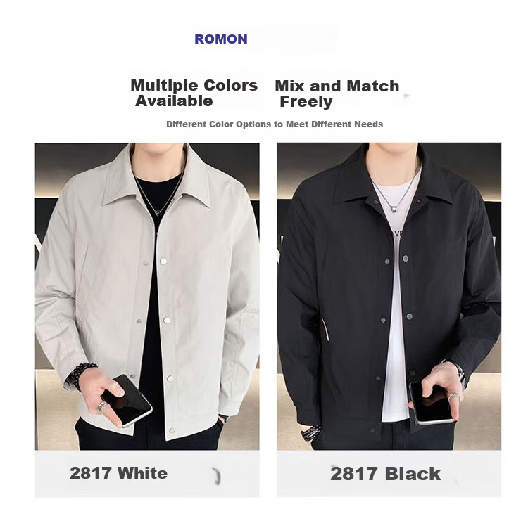 ROMON Men's Spring Casual Jacket Trendy Loose Fit Black XL 8