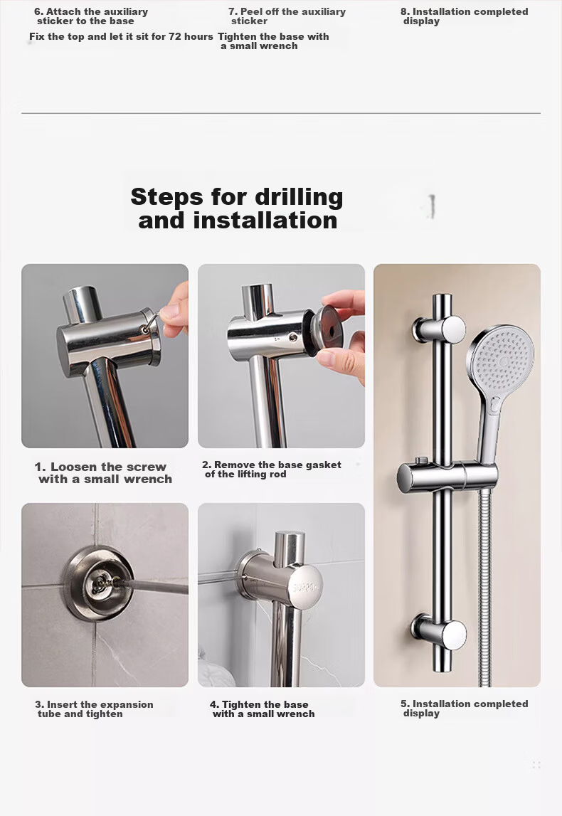 WUZORY [Germany] Shower Slide Bar Shower Head Bracket Holder No-Drill Clip Fixing Base W142 18