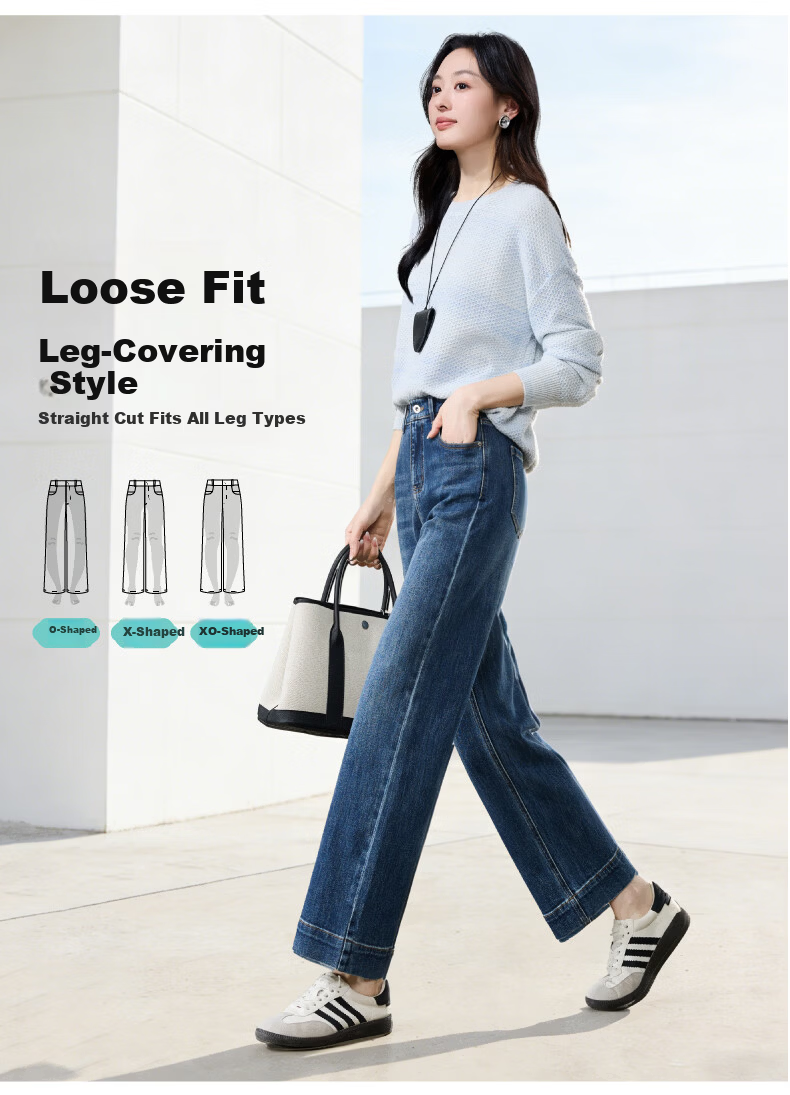 ESE-Y Wide-Leg Retro Petite Straight-Leg Jeans for Women 2026 Spring Slim Fit Black 30 7