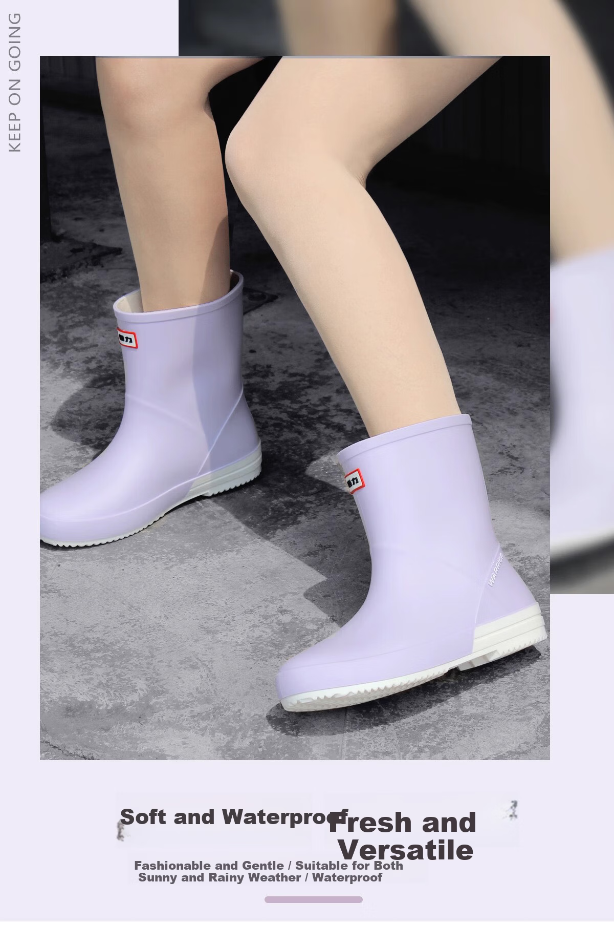 Warrior Rain Boots for Women, Fashionable Adult Mid-Calf Waterproof Shoes, Lightweight Non-Slip Rubber Boots HXLO13 Black Size 41 3