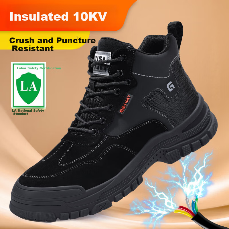 Jingtu Men's High-Top Insulated 10KV Anti-Smash Anti-Puncture Work Electrician Safety Shoes E3087BK-J Size 41