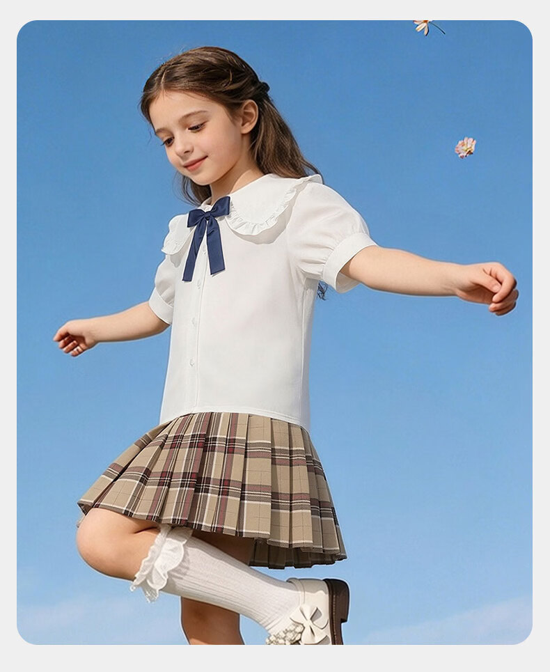 Carfit Girls Summer Versatile White Basic T-Shirt Children's Solid Color Short Sleeve Shirt Kids Shirt White 140 8