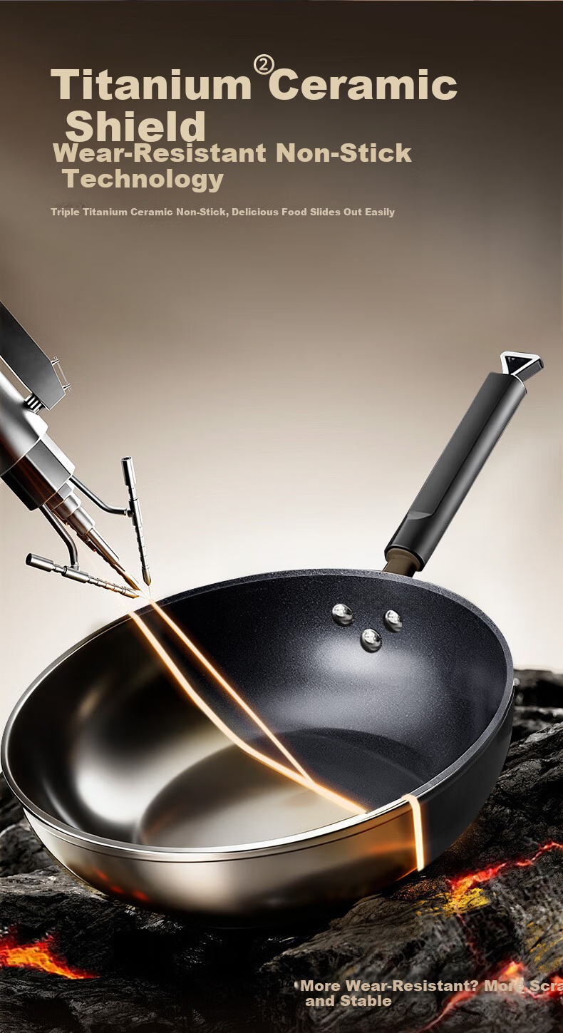 Royalstar Ceramic Non-Stick Stir-Fry Pan Lightweight Titanium Cooking Wok Low Oil Smoke Compatible with Induction and Gas Stoves 30CM 7