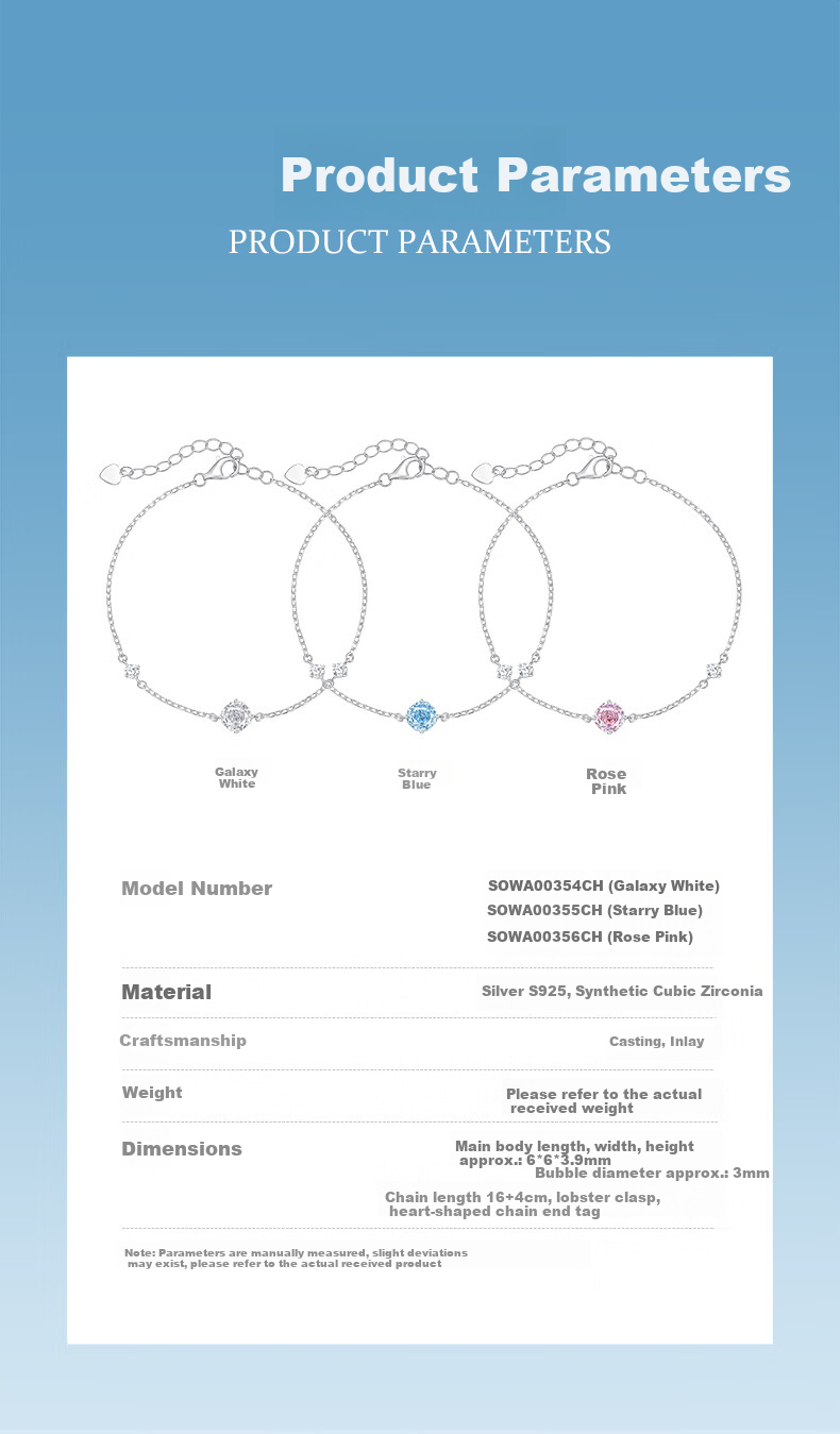 CHOW TAI SENG Mother's Day Gift Rose Nebula Bracelet S925 Luxury for Mom and Wife Starry Blue 8