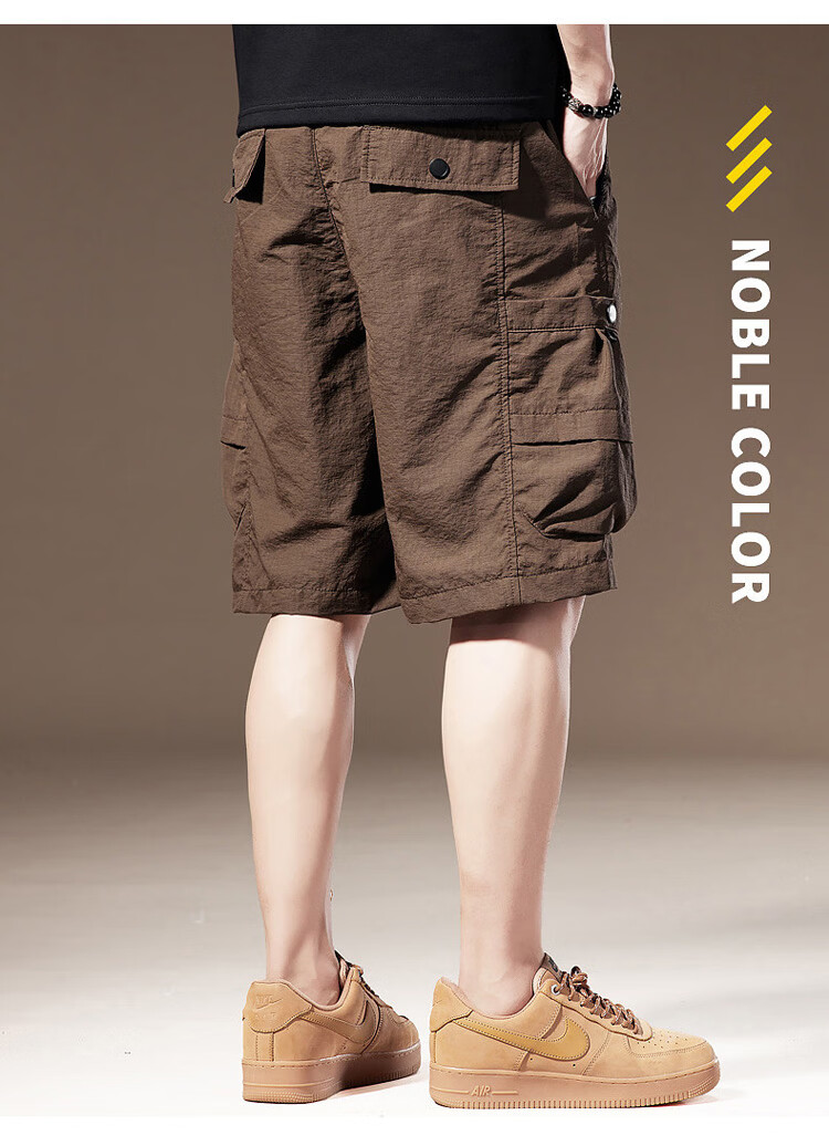 JEEP Men's Summer Ice Silk Cargo Casual Shorts Loose Fit Outdoor Knee-Length Pants Coffee 3XL 10