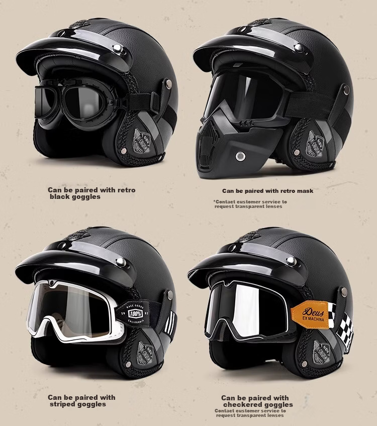 VGV 3C Certified Motorcycle Helmet, Summer Electric Bike Half Helmet, Retro Three-Quarter Helmet, Black And Gray, XL 10