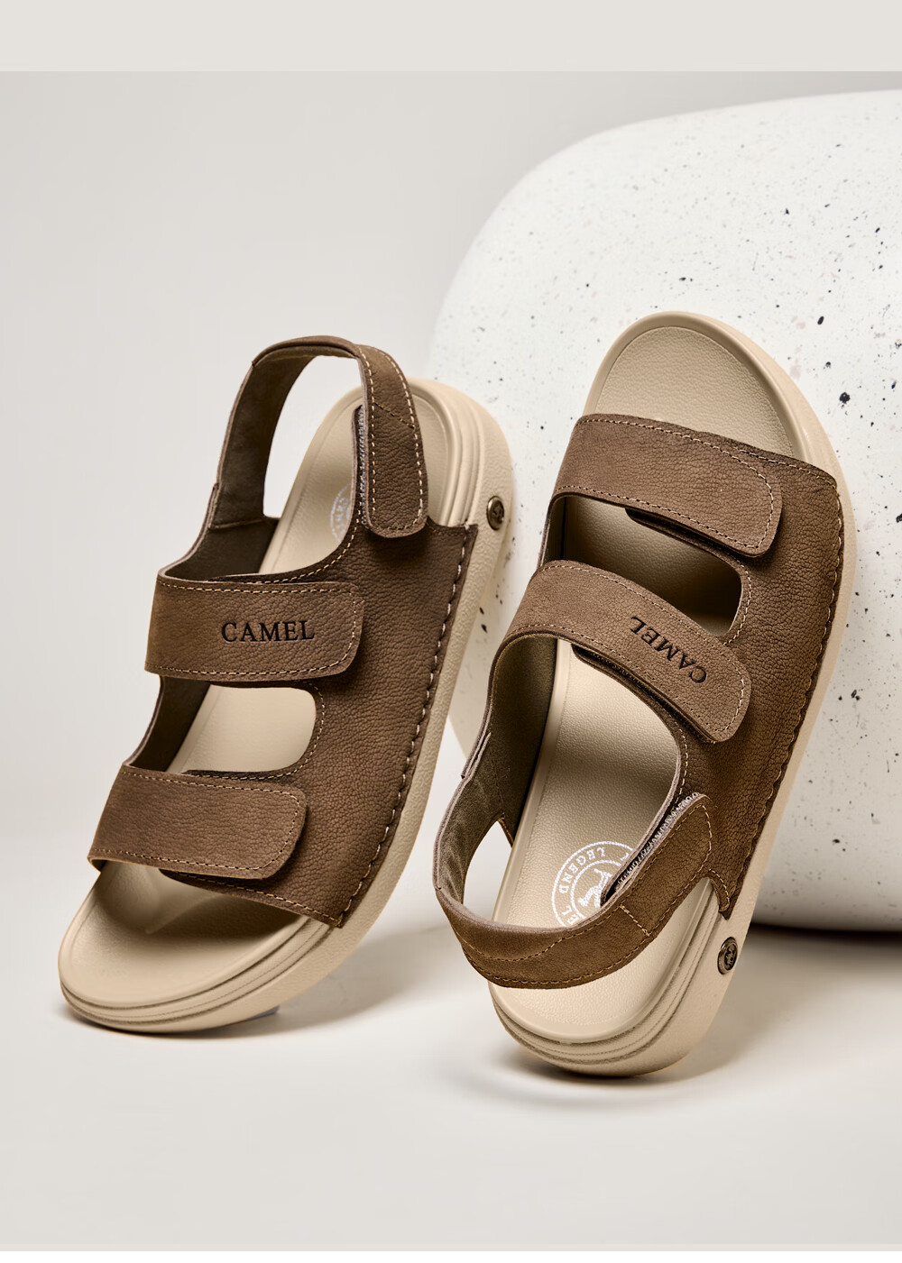 CAMEL Summer Retro Leather Sandals Men G16M545048 Khaki Size 43 8