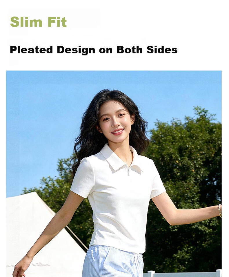 Baleno Gathered Polo Short Sleeve T-Shirt Women 2026 Summer New Fashion Casual Breathable Shoulder Slimming Top 8