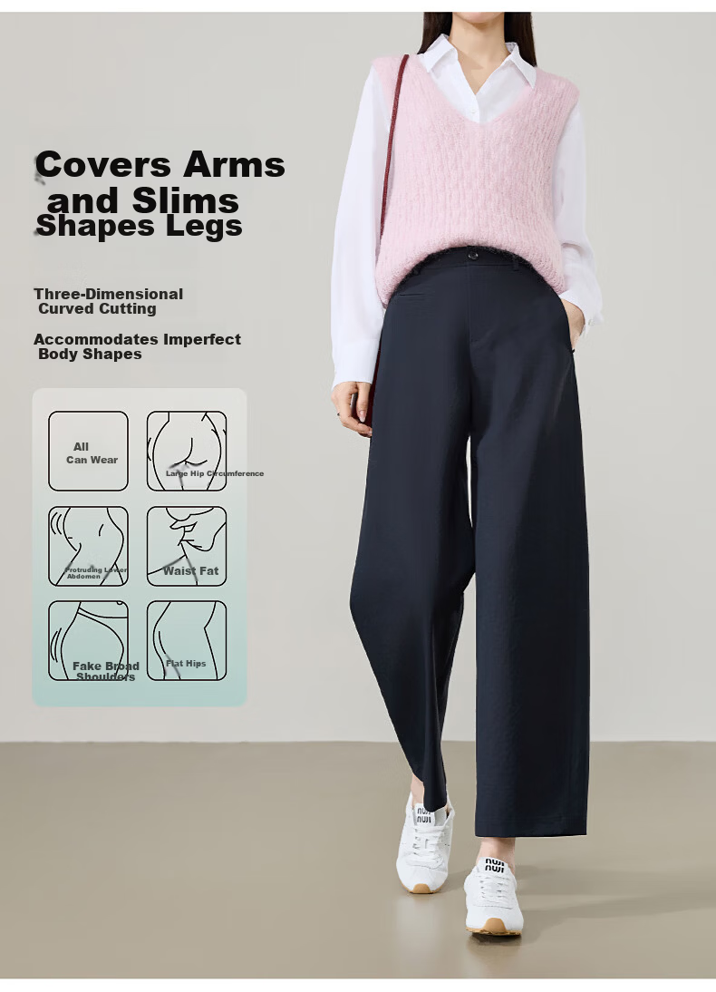 ESE-Y High Waist Cocoon Pants Women 2026 Spring New Slimming Straight Leg Cropped Harem Casual Pants Navy Blue Size 30 9