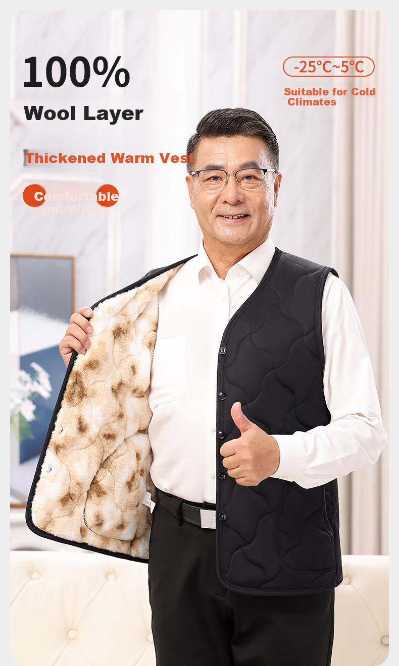YUZHAOLIN Men's Wool Thickened Fleece Lined Warm Sleeveless Vest Mid-Aged and Elderly Outerwear 1