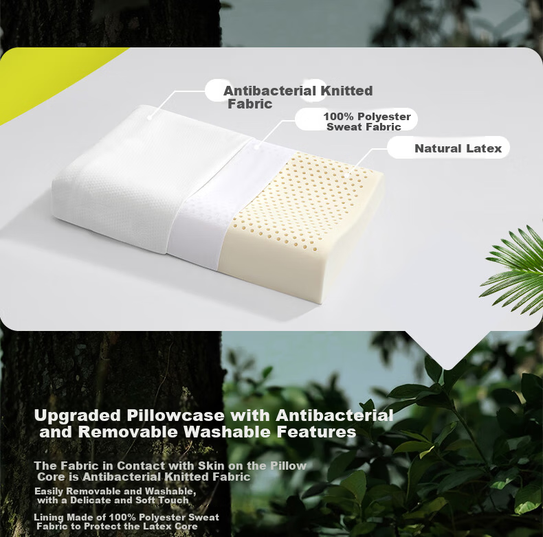FUANNA Thai Imported Natural Latex Pillow, Antibacterial Fabric Wavy Breathable Adult Cervical Pillow Core Gift 60*40cm 13