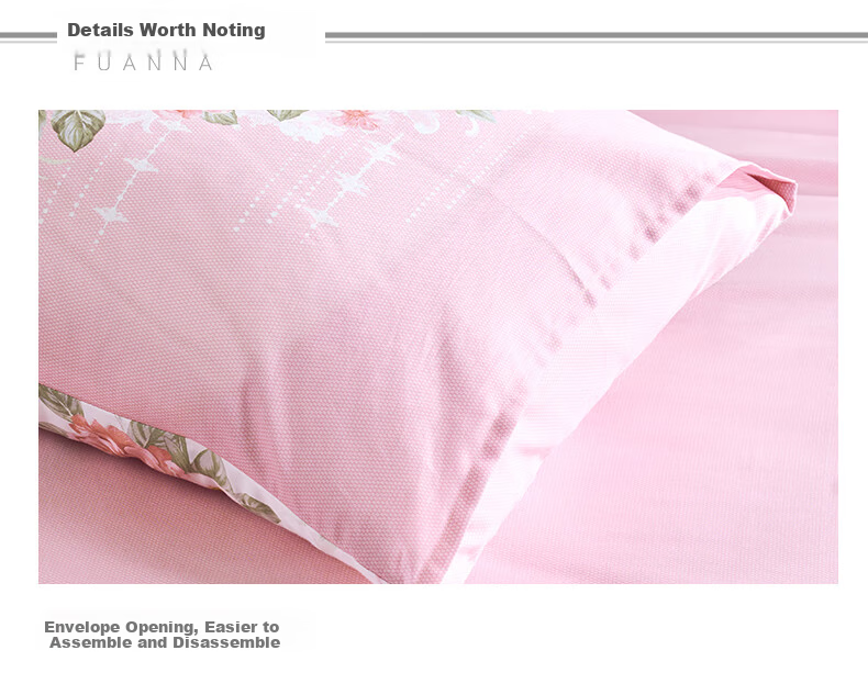 Fuanna 100% Cotton Pillowcase Set, Pure Cotton Pillow Covers for Students and Home Use, Single and Double Pillowcases, Pair, Pink 9