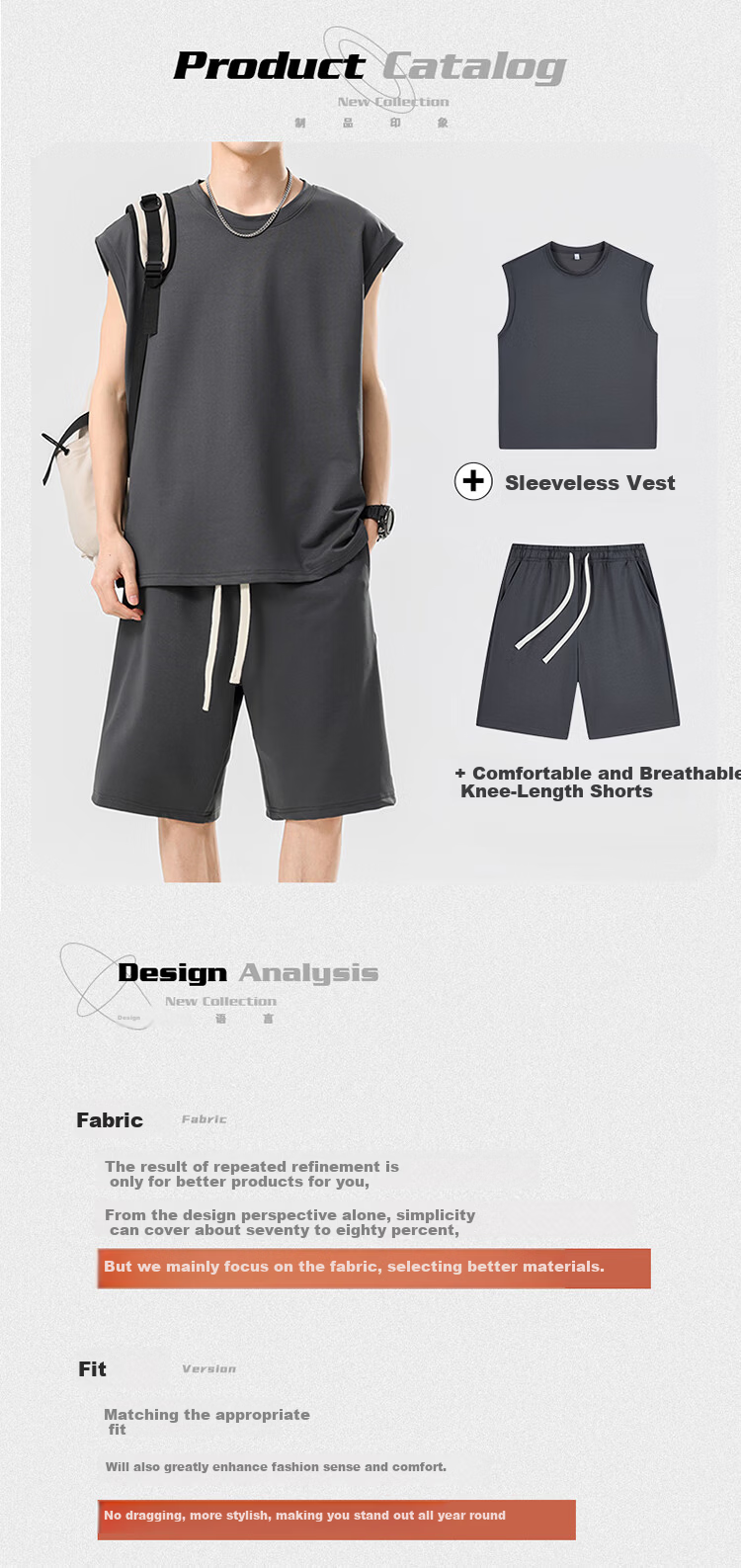 IZEXX Vest Ice Silk Summer Plus Size Sleeveless Loose Men's Casual Sports Two-Piece Set IJ31 Gray 3XL 2