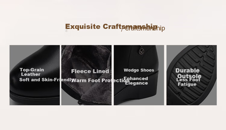 Red Dragonfly Women's Boots Mom Boots Autumn Winter Fleece Warm Lightweight Thick Sole Wedge Fashion Short Boots WTC458061C Black Size 35 2