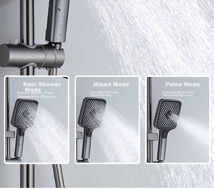 Platinum Pomelo Shower Set with Digital Display Ambient Light, Pressurized Showerhead Full Home Shower System, Piano Key Four-Function 8008 15