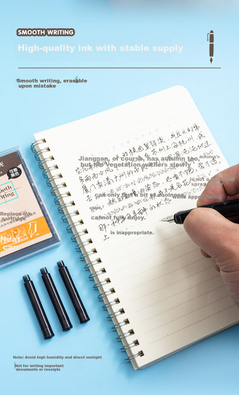 M&G Erasable Black Fountain Pen Ink Cartridges 3.4mm Refillable Oil-Based Ink for Students 10-Pack AIC47634A 3