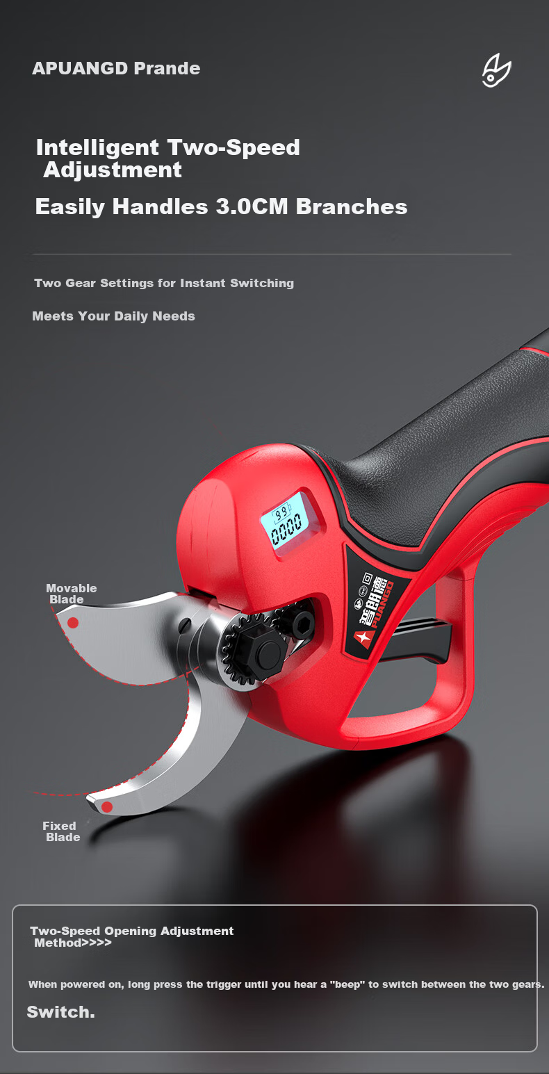 PUANGD Powerful Electric Pruning Shears Cordless Branch Cutter Rechargeable Fruit Tree Garden Pruner Household Gardening Clippers 9