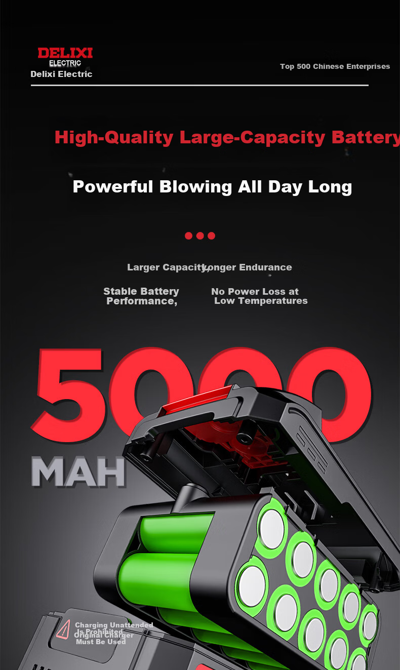 DELIXI ELECTRIC Lithium Battery Hair Dryer Industrial High-Power Fan Rechargeable Blower Snow Blower Dust Removal Household Electric Blowing Tool 10