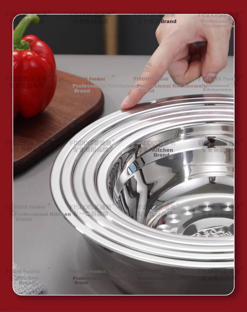 FISDDIS 304 Stainless Steel Soup Bowl Household Large Basin Kitchen Vegetable Washing and Seasoning Bowl Thickened Food Grade Marinating Bowl 14cm 19