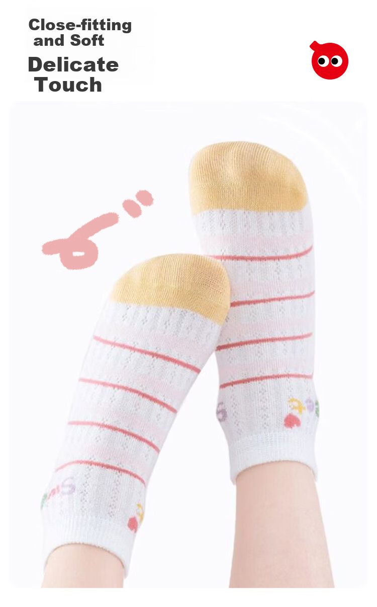 Hodo Girls' Socks Spring Summer Thin Breathable Mesh Mid-Calf Cotton Socks for Children Toddler Big Kids A-Class Cotton Socks 3