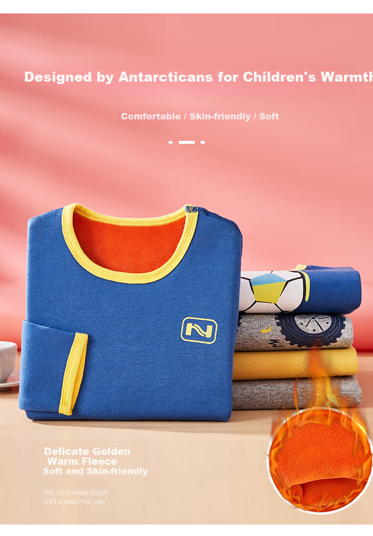 Nanjiren Kids Thermal Underwear Set Boys Autumn Winter School Uniform Fleece Cotton Base Layer Pajamas Royal Blue 110 6