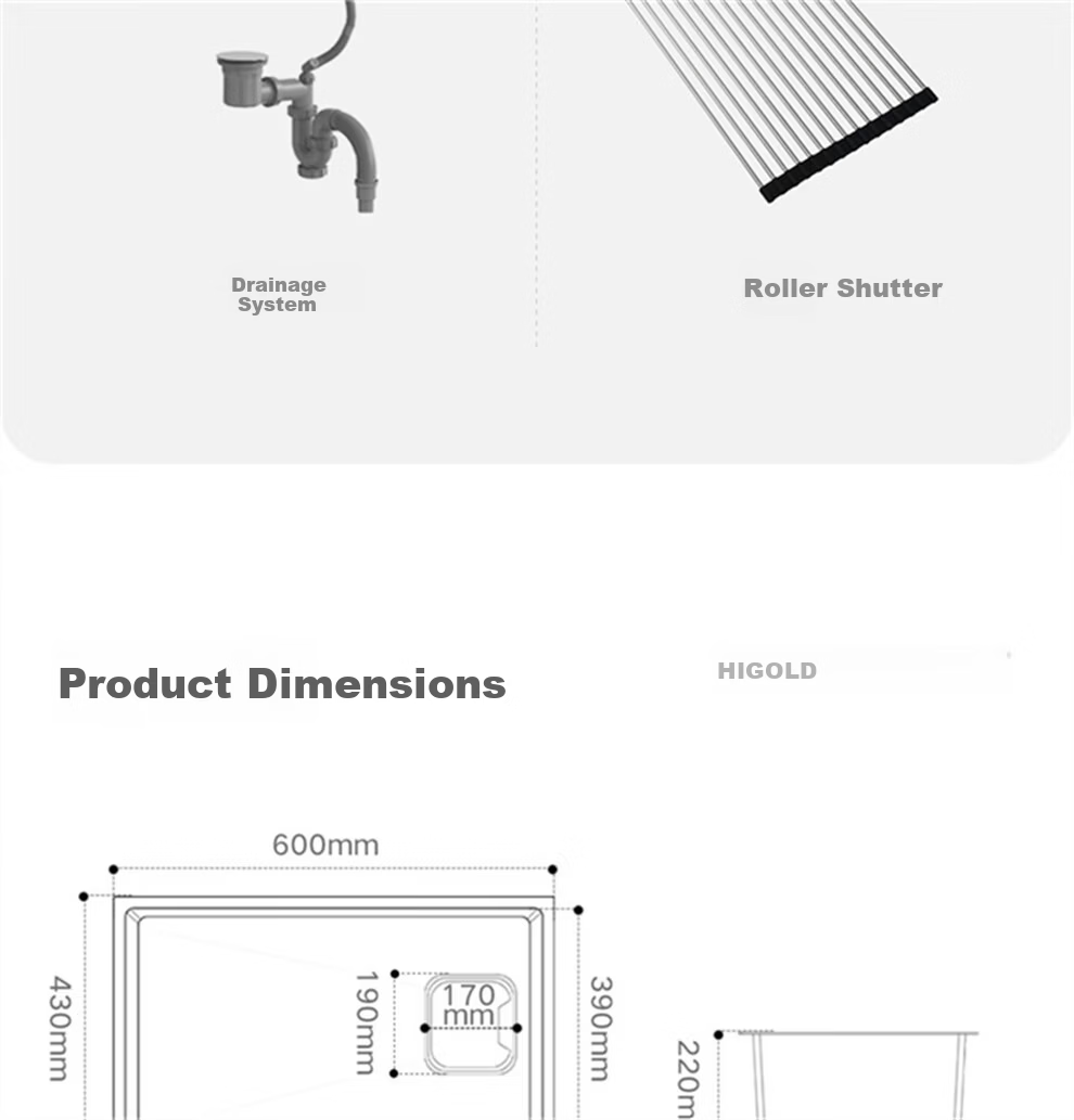 HIGOLD Kitchen Sink HM Series Large Single Bowl 304 Stainless Steel Integrated Vegetable Washing Basin 26