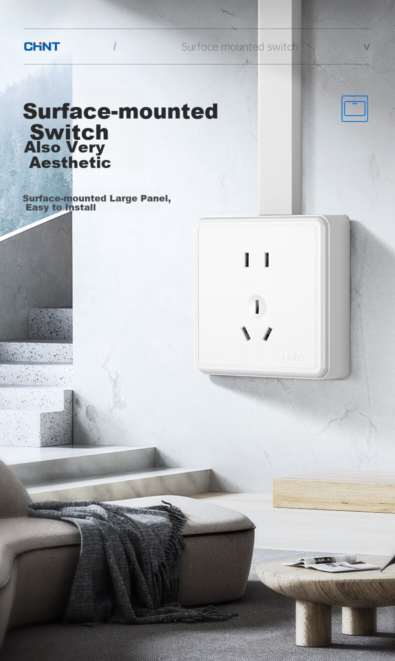 CHNT Surface Mounted Switch Socket Panel 1C Series Single Pole Single Control Three Hole 16A 3