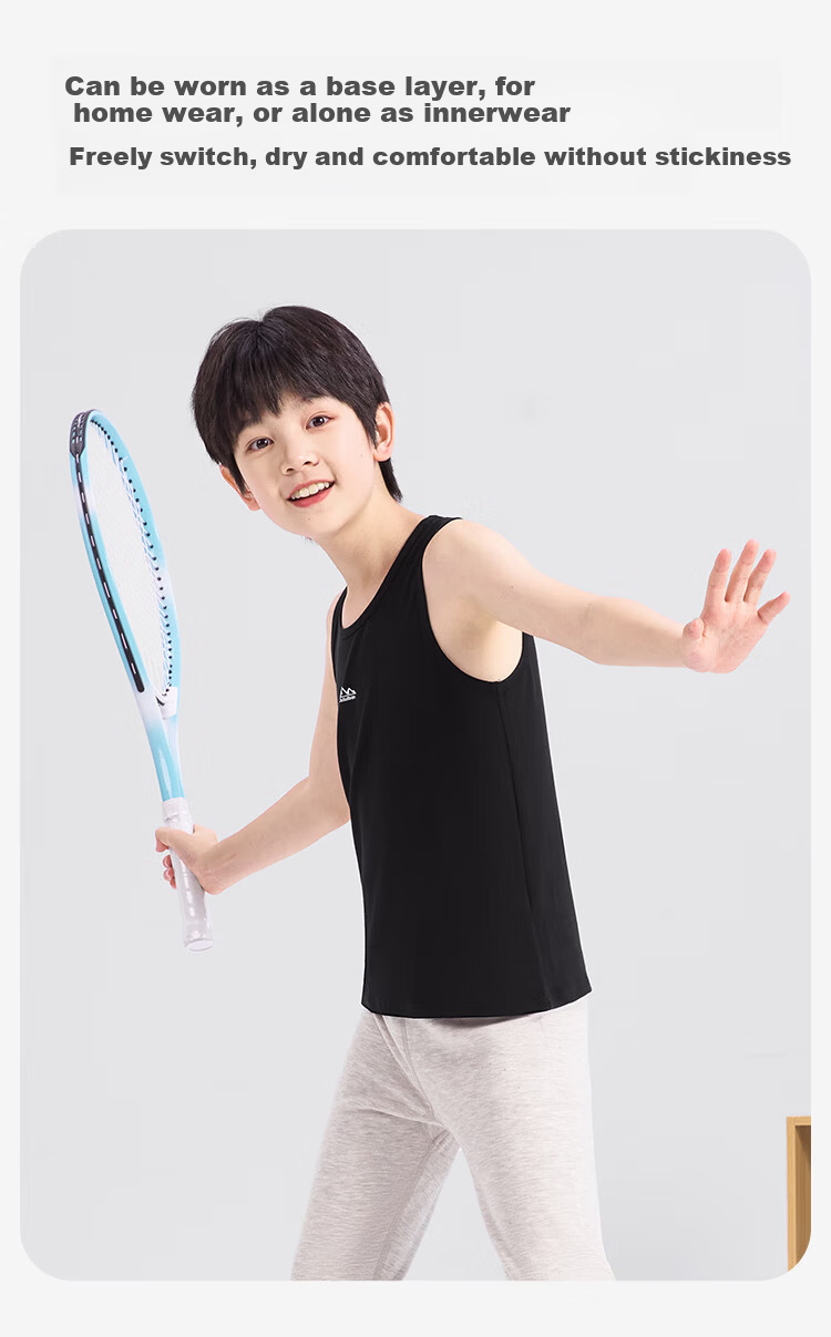 Jiusuibian Moisture-Wicking Sweat-Absorbing Children's Vest Unisex Kids Class A Yokesilk Base Shirt High Elasticity Sports Top for School Age Children 10