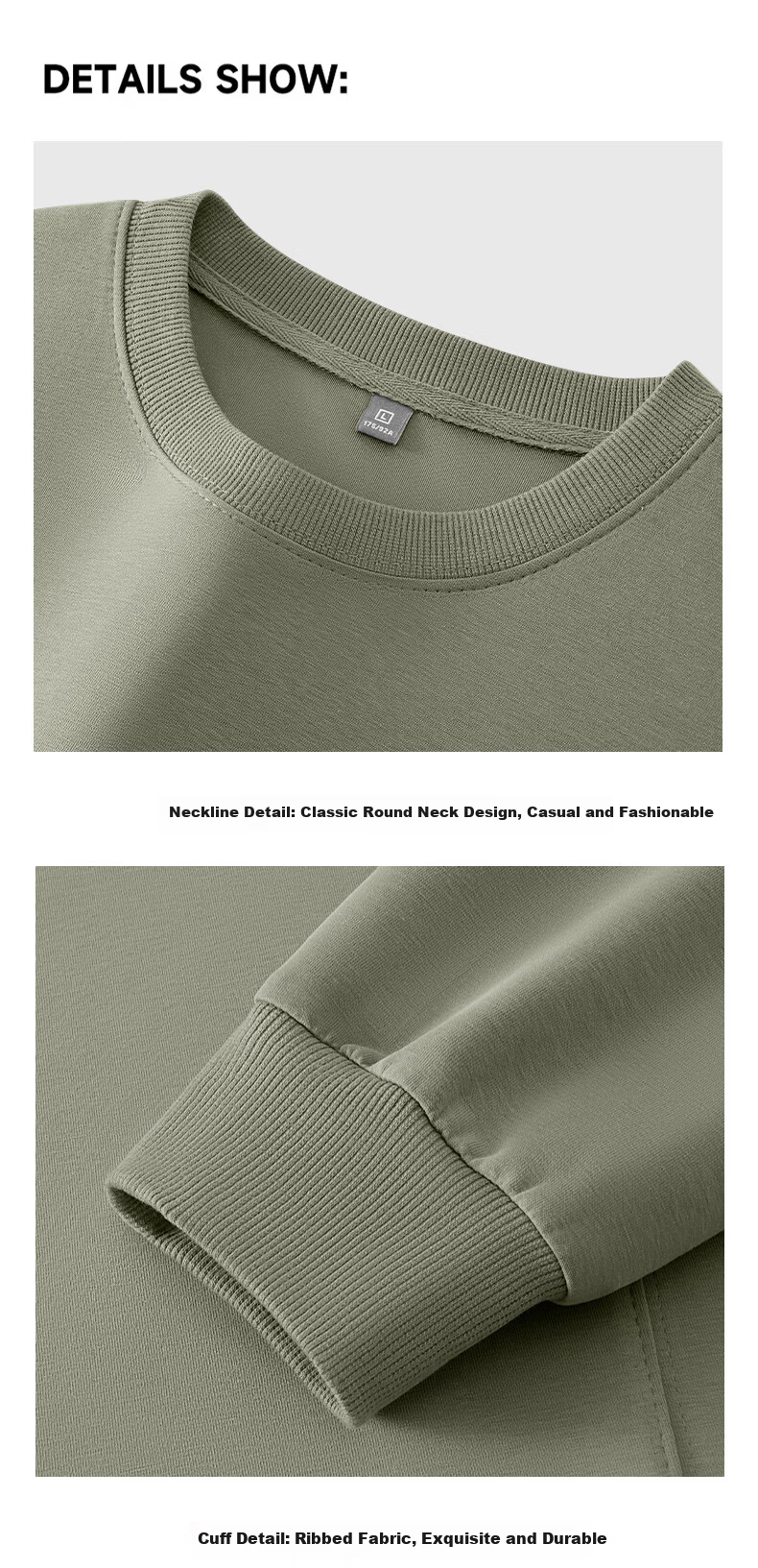 Baleno Sweatshirt for Men, 2026 Spring And Autumn New Trendy Loose-Fit Three-Dimensional Cut High-Quality Solid Color Base Layer Pullover Round Neck Top 11
