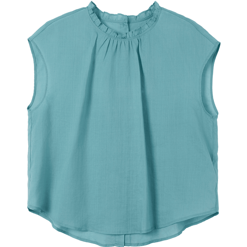 Demana [Ramie Lyocell Blend] Summer Artistic Style Ruffled Round Neck Cap Sleeve Slim Fit Shirt for Women High-End Feel
