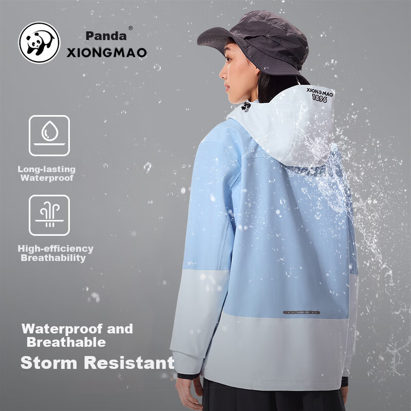 Panda Zhang Yuxi Style Wild 3-in-1 Waterproof Windproof Colorblock Mountaineering Jacket Blue, S