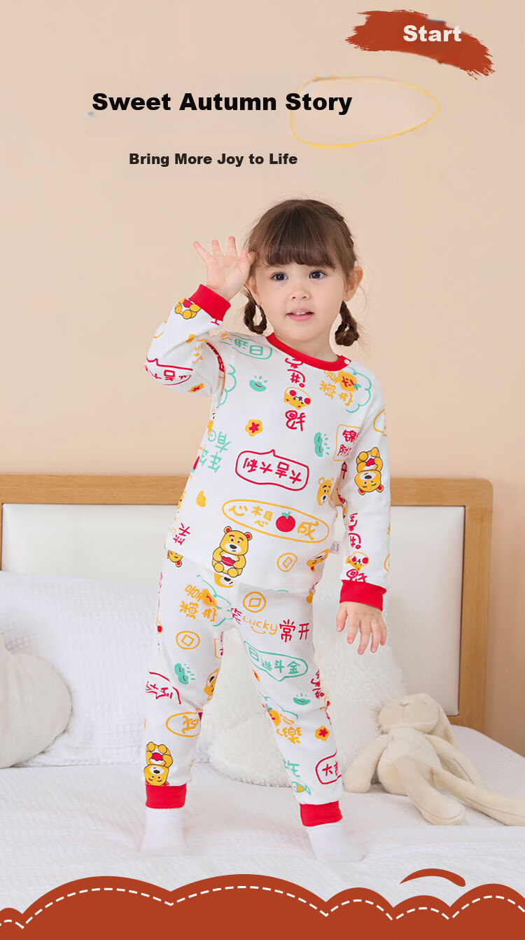 DEESHA Kids Autumn Thermal Underwear Set Girls Baby Mid-Neck Warm Cotton Base Layer Pajamas 2