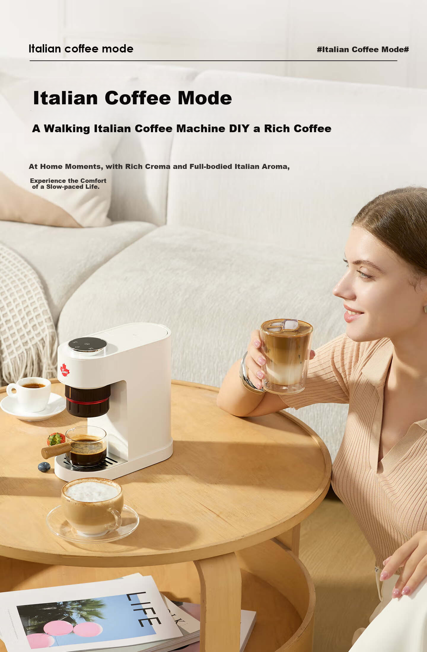 Tim Hortons Tianhao Capsule Coffee Machine Small Portable All-in-One Semi-Automatic Coffee Powder Capsule Dual-Use Office Birthday Gift A2 17