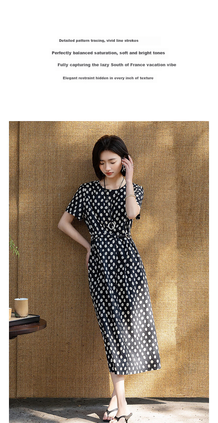 Demana Oxygen Pure Cotton Summer Elegant Floral Shoulder-Pleated Waist-Slimming Dress for Women 5