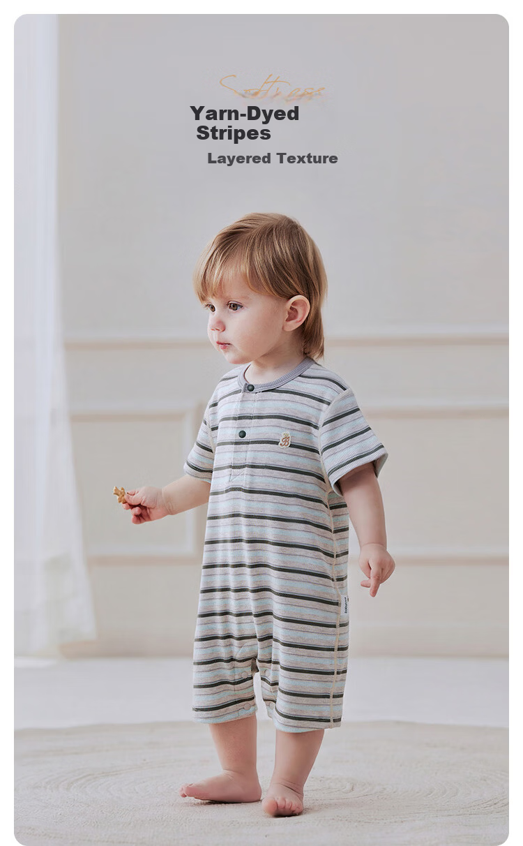 Babylove Baby Romper Summer Thin Breathable Modal Short Sleeve Striped Stretch Casual Wear for Boys and Girls 1