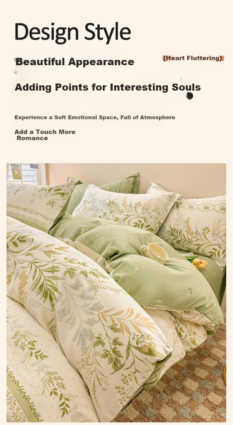 Hodo 100% Cotton Four-Piece Bedding Set, All Cotton Bed Linen, Spring and Autumn Bed Sheet and Quilt Cover 200x230cm, Youyou Xiancao, Suitable for 1.5/1.8m Bed 2