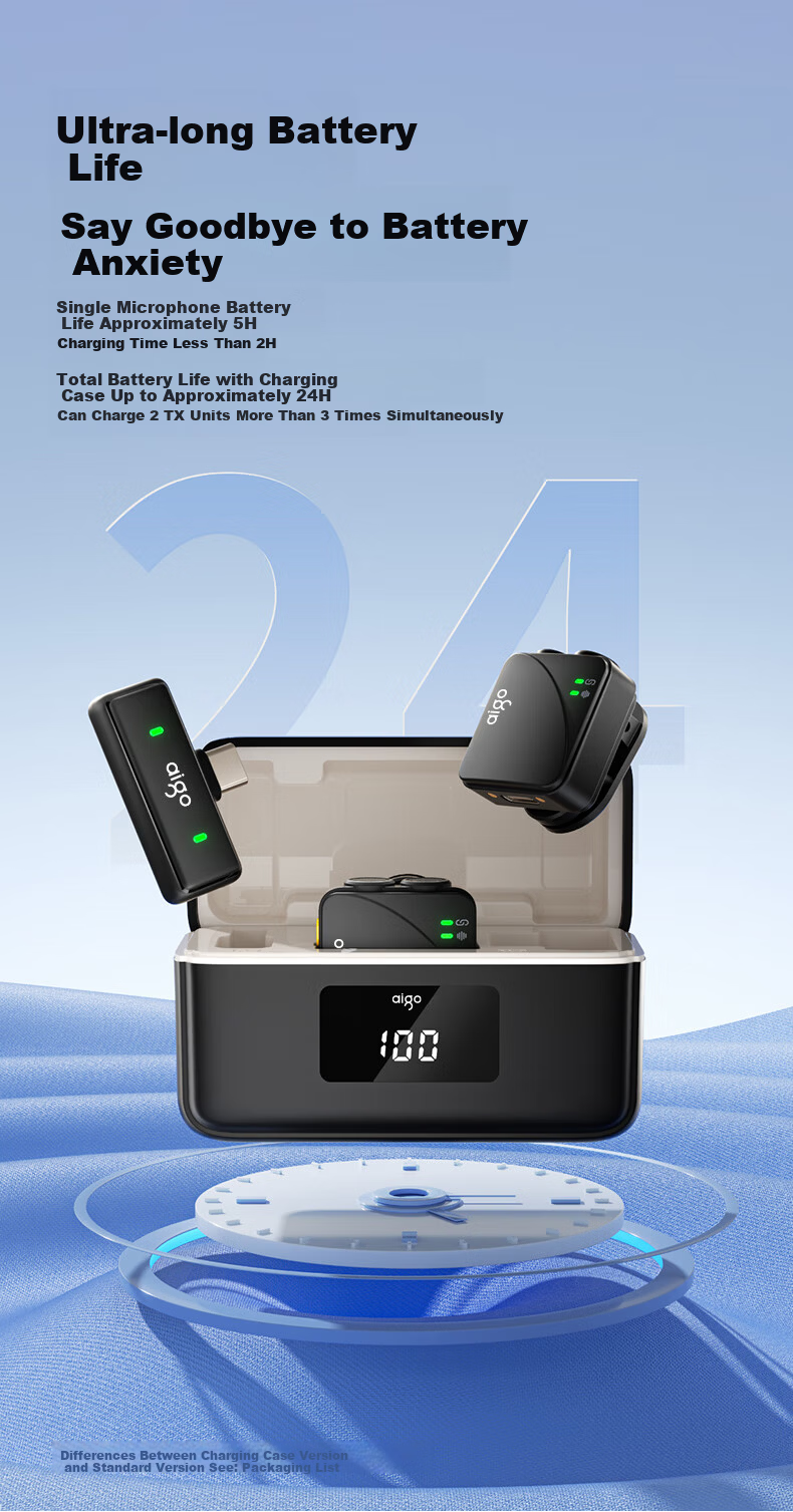 Aigo S31 Wireless Lavalier Microphone Live Streaming Recording Outdoor Short Video Douyin K-Song Mic AI Noise Reduction Mini Mic Charging Case Version One-to-Two New Product 14