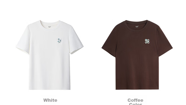INMAN White Casual Crew Neck Embroidered T-Shirt 2026 Spring New Loose Fit Short Sleeve Top Coffee Color S 14