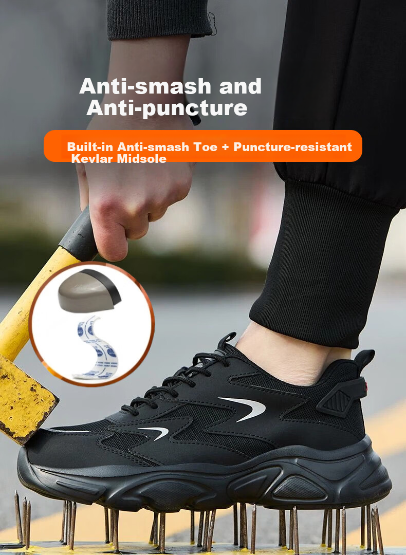 SONTAS Safety Shoes Men Summer Breathable Lightweight Anti-Smash Anti-Puncture Steel Toe Worksite Durable Women 2026 Soft Sole Worksite Light Soft Black Breathable [Anti-Smash Anti-Puncture] Size 43 5