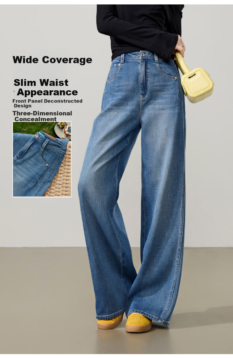 ESE-Y Deconstructed Wide-Leg Pants Women Spring 2026 New Lyocell Cotton Slim High-Waist Straight Denim Jeans Denim Blue 30 3