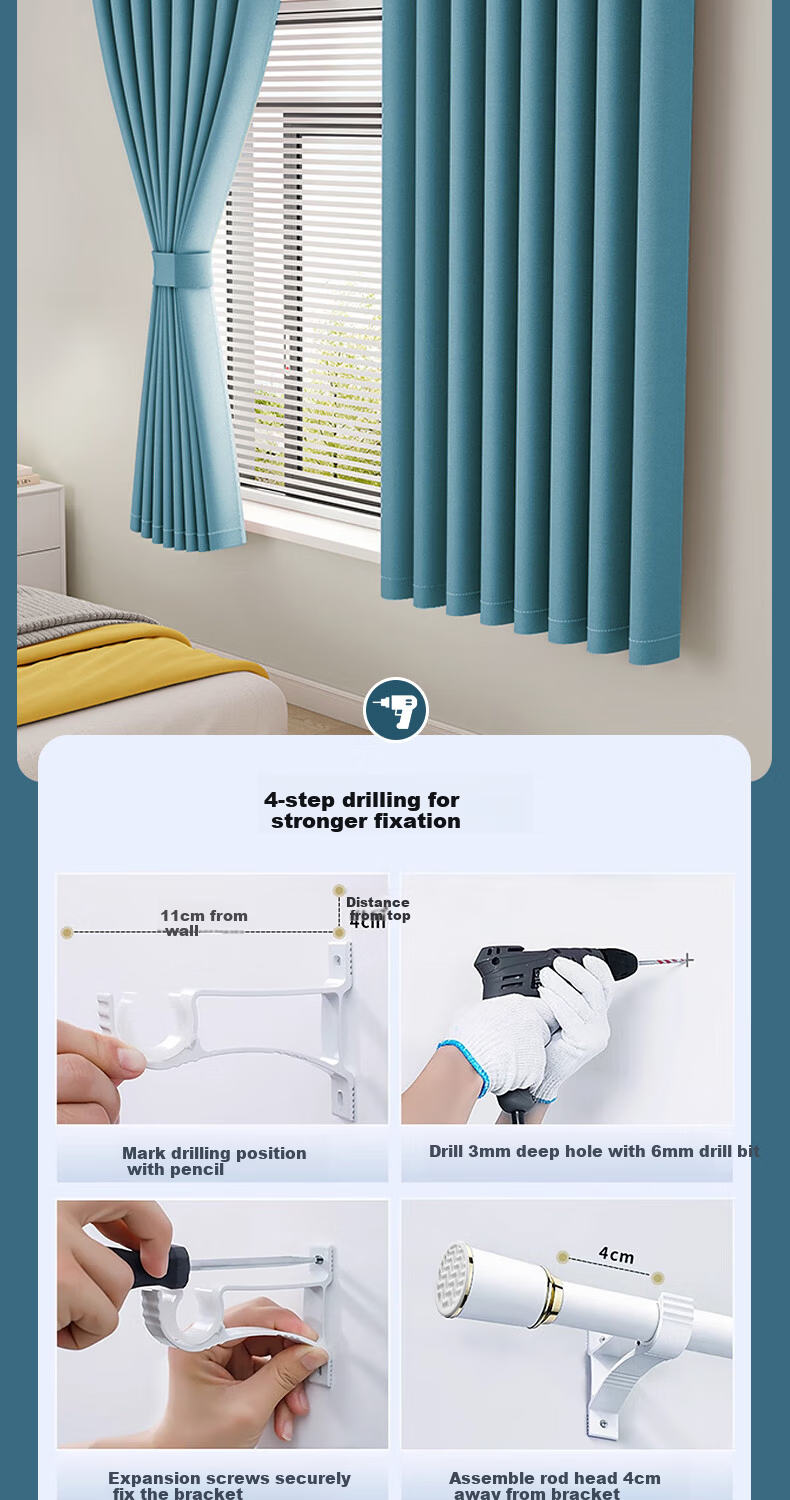 Ali Curtain No-Drill Door Curtain Partition Curtain Rod Complete Set Bedroom Premium Sunshade Curtain 5